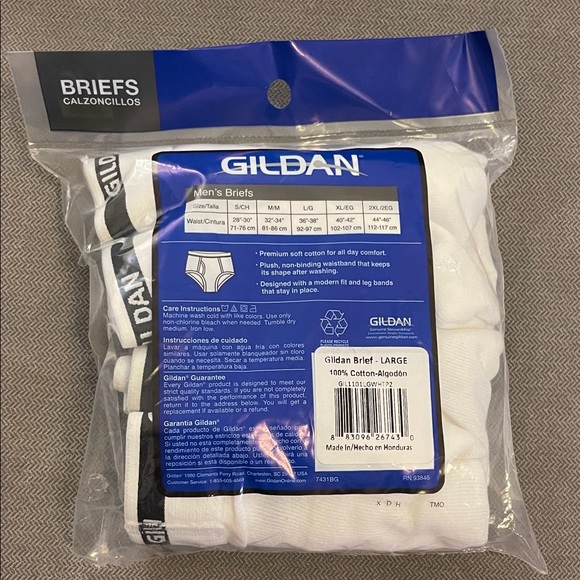 Gildan 2-Pack Tighty Whities White Cotton Briefs w/ Fly Front - Picture 2 of 2